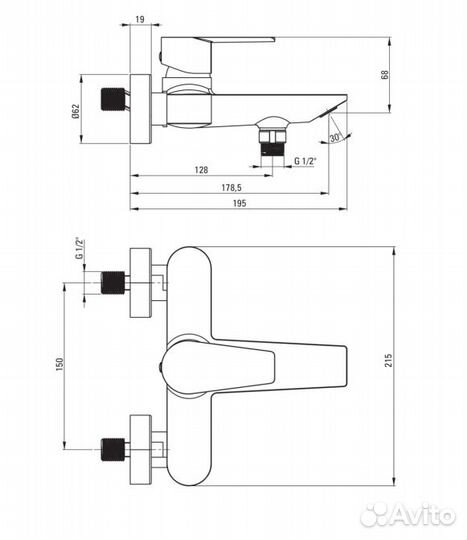Смеситель для ванны Deante Agawa BQG 010M