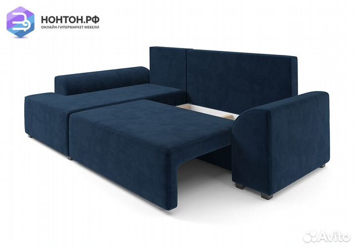 Угловой диван еврокнижка Каскад велюр темно-синий