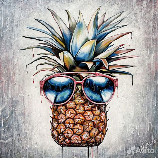 Современная картина, Ананас, Очки, 80х80см
