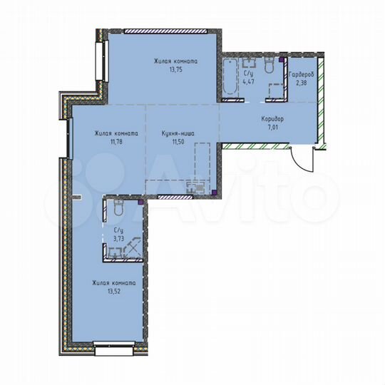 3-к. квартира, 68,1 м², 2/19 эт.
