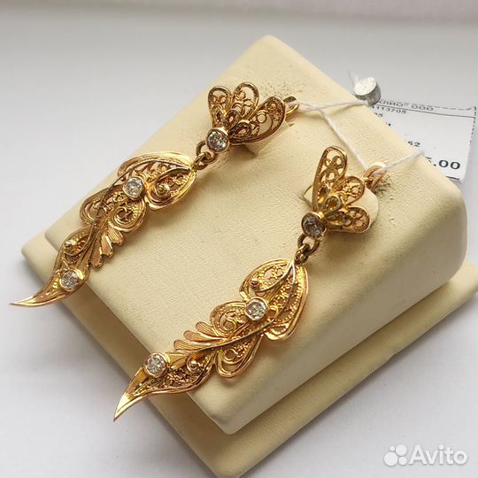 Золотые серьги 585 пробы бу фианиты 7,57