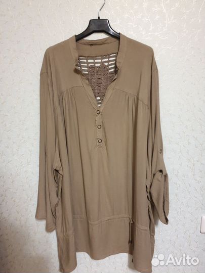 Рубашка блуза летняя с кружевом 58-60-62-64штапель