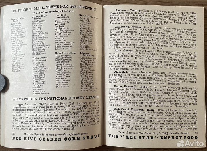 Хоккей. Официальный ежегодник, справочник нхл 1939