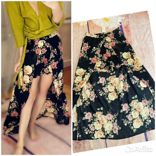 Цветочные летящие бохо шорты со шлейфом М