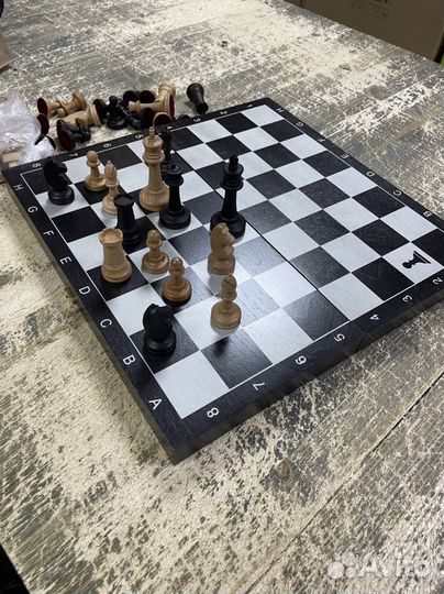 Шахматы 3в1 черные, фигуры бук