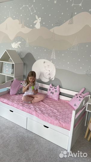 Детская кровать, матрас с бортиком