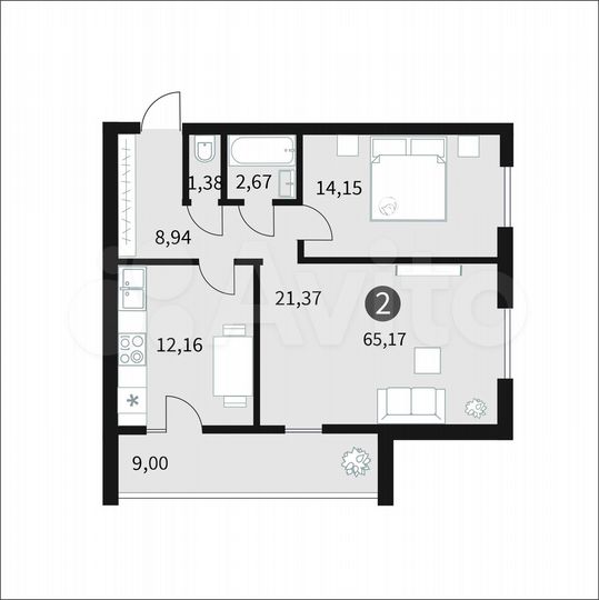 2-к. квартира, 65,2 м², 2/10 эт.