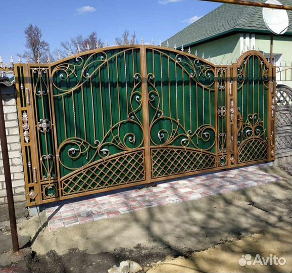 Ворота кованые распашные с калиткой