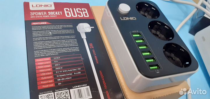 Сетевой удлинитель Lonio 6 Usb/ 3 вилки. Инновация