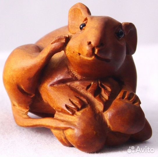 Статуэтка Мышь - Нэцкэ из Дерева Самшит ru*44
