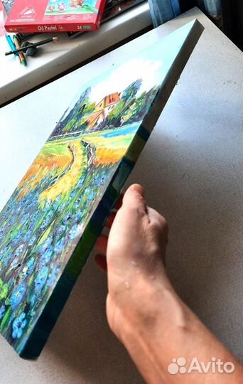 Картина маслом Льняное поле 40 на 30см