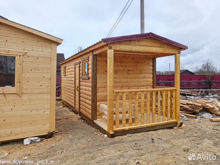 Баня брусовая 7x2.3м Вишня Оксфорд