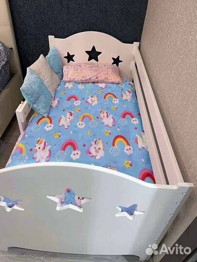 Кроватка из натурального дерева сингл детская с бо