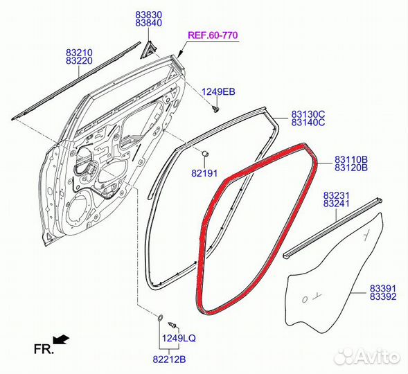 Уплотнитель двери задний левый Hyundai Solaris 2