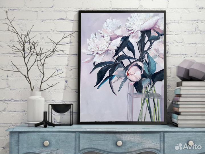 Картина Пионы цветы маслом на холсте 50х40