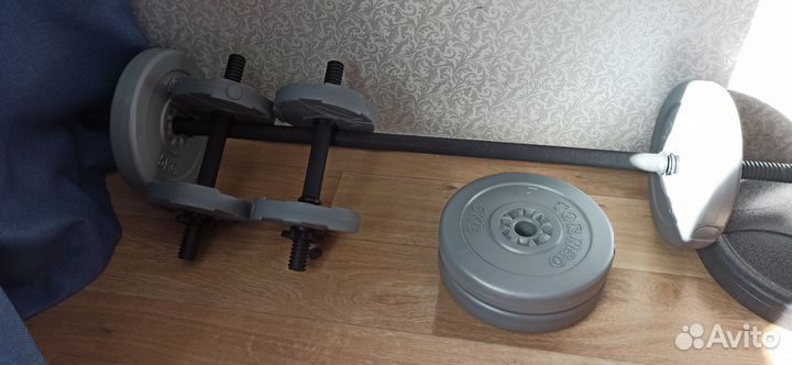 Штанга, 2 грифа для гантелей,блины Torneo 25 кг