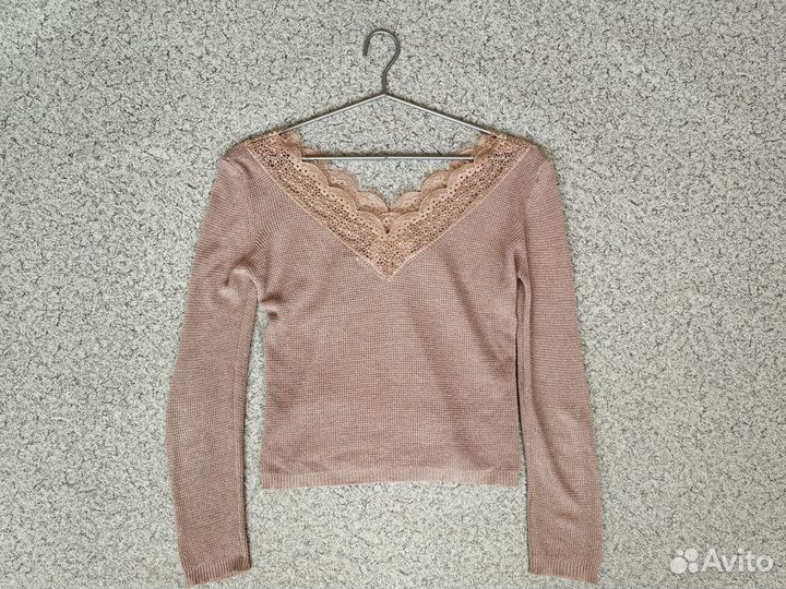Пуловер женский розовый с кружевом 44-46 Турция