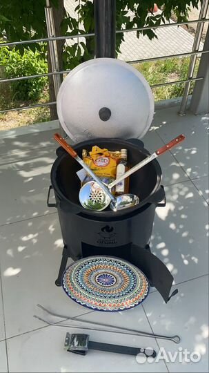 Казан чугунный с крышкой + печь. Комплект