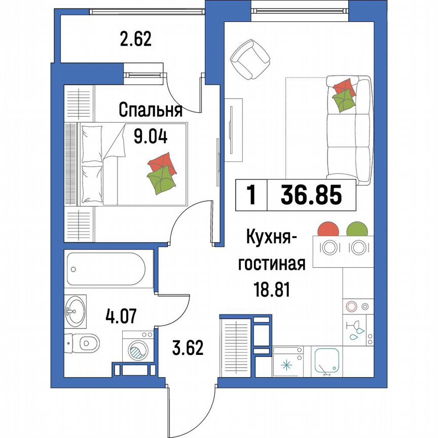 1-к. квартира, 36,9 м², 8/16 эт.