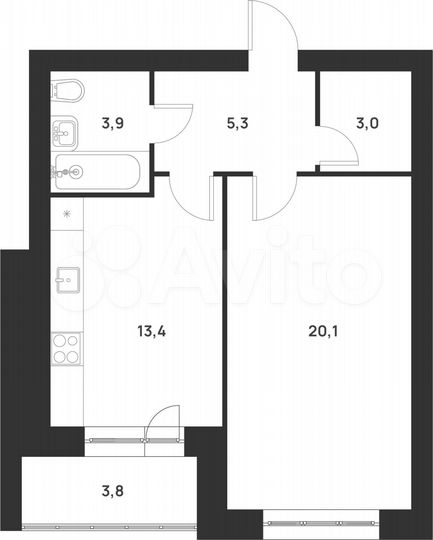 1-к. квартира, 49,5 м², 3/5 эт.