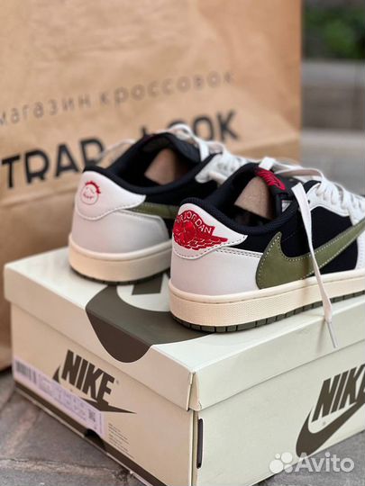 Кроссовки nike air jordan 1 low travis scott olive