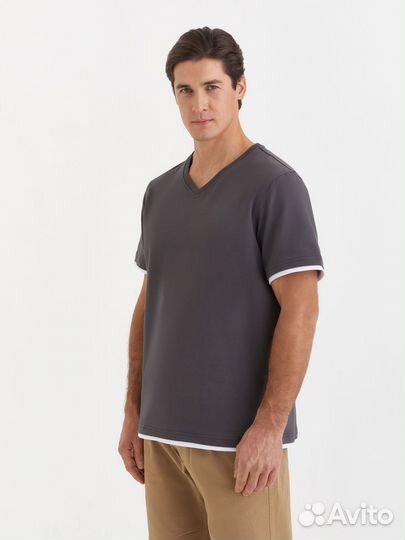 Мужская футболка многослойная, темно-серый, белый