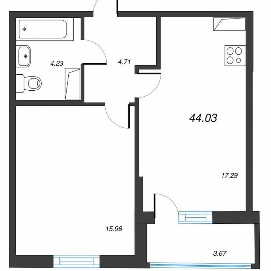 1-к. квартира, 45,9 м², 18/22 эт.