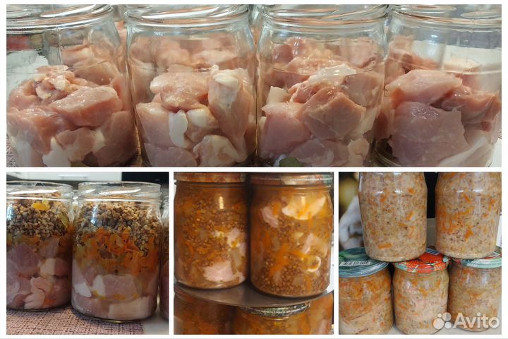 Горбуша в с/с, говядина, свинина тушеная, каша