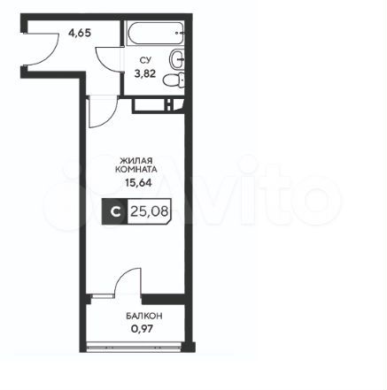 Квартира-студия, 25,1 м², 6/20 эт.