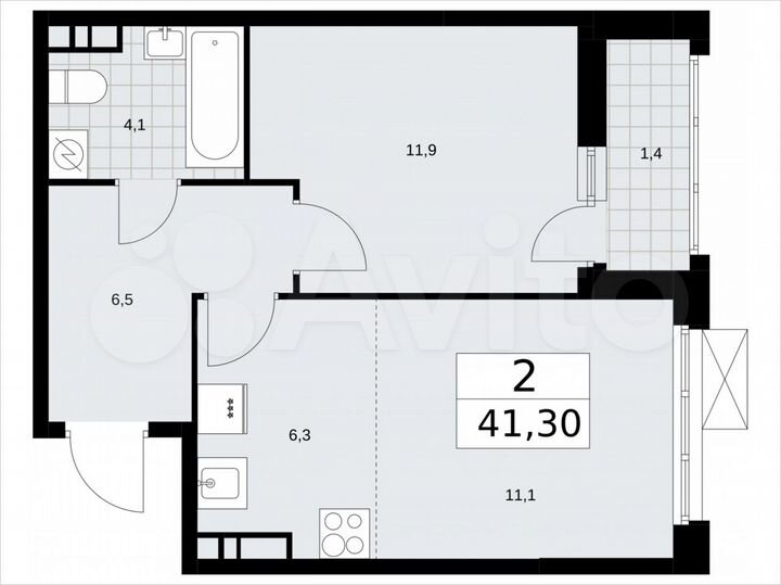 2-к. квартира, 41,3 м², 7/16 эт.