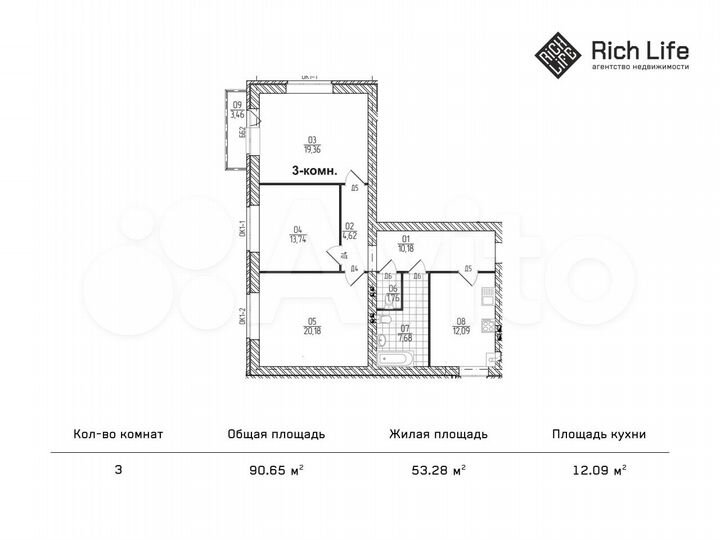 3-к. квартира, 90,7 м², 3/4 эт.