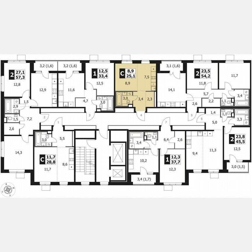 Квартира-студия, 25,1 м², 8/12 эт.