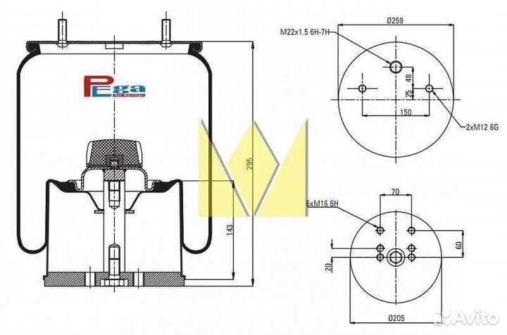 Пневморессора BPW со стальным стаканом