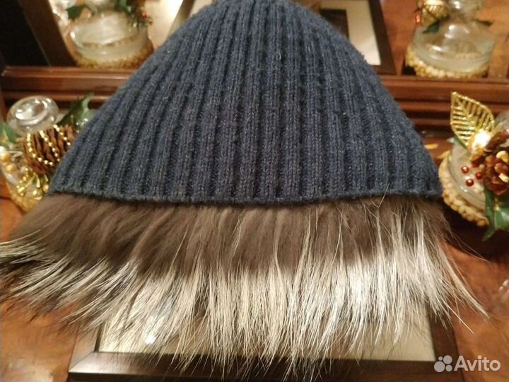 Шапка чернобурка серебристая основа вязанная