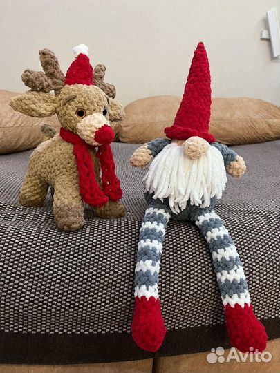 Мягкая вязаная игрушка зайка/кролик/олень/гном