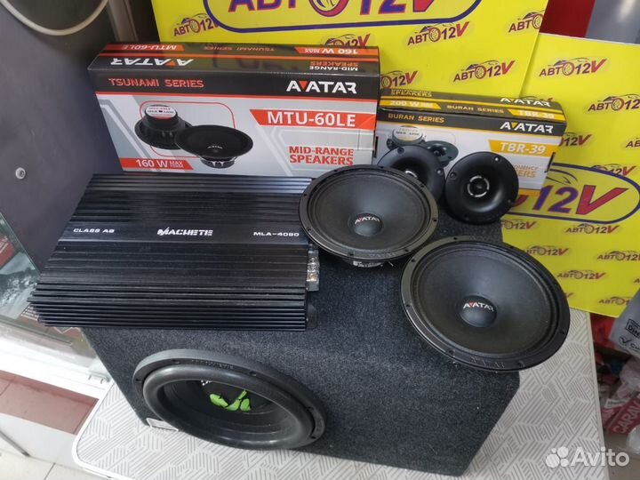 Автозвук комплект усилитель динамики саб короб