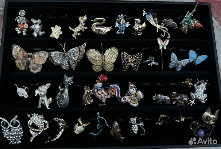 Броши бабочки кошки собаки звери рыбки винтаж