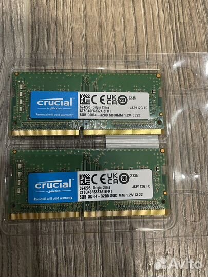 Оперативная память Crucial 8x2гб DDR4 3200 мгц
