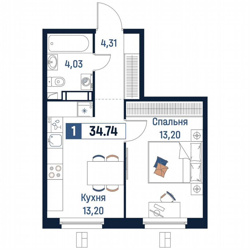 1-к. квартира, 34,7 м², 3/18 эт.