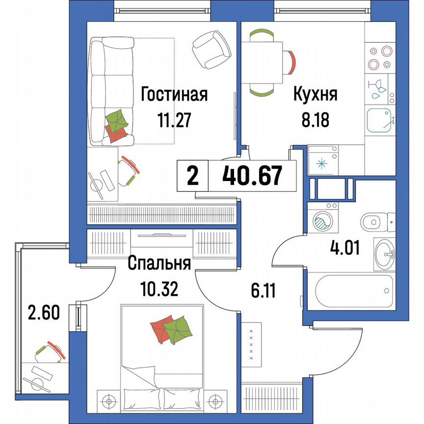 2-к. квартира, 40,7 м², 10/16 эт.