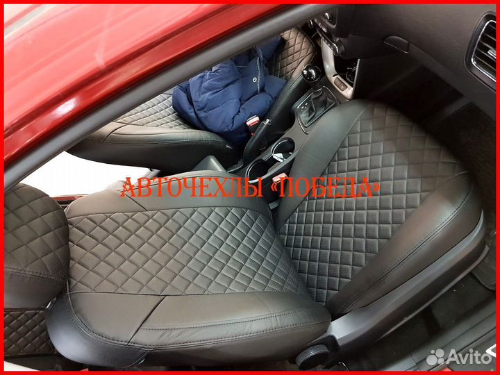 Чехлы Kia Ceed 2 из экокожи чёрные Ромб