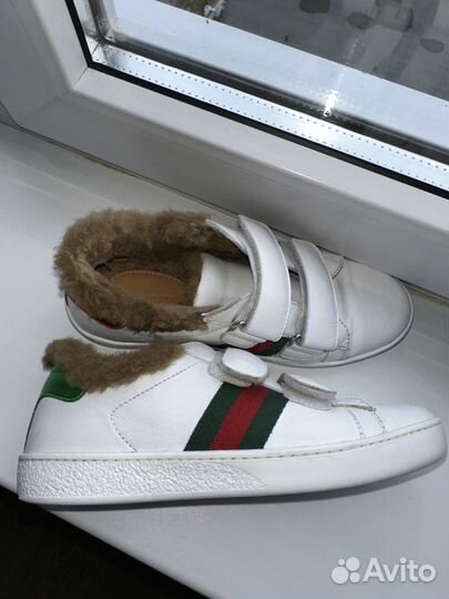 Gucci кеды с мехом, оригинал