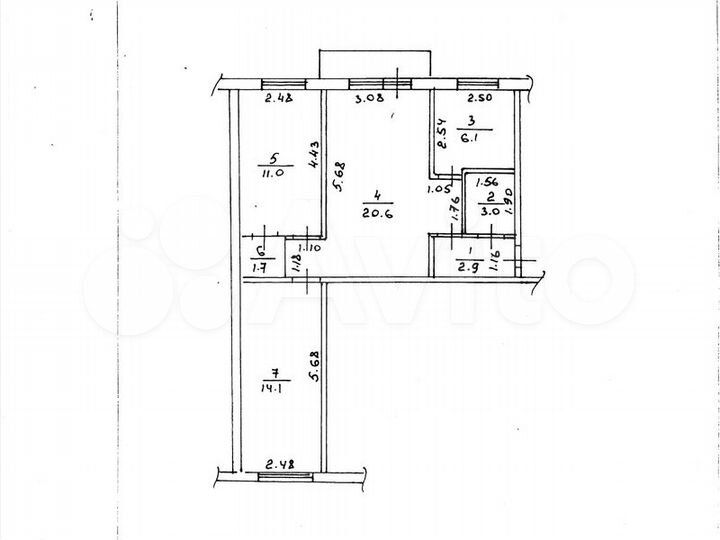 3-к. квартира, 42 м², 2/4 эт.