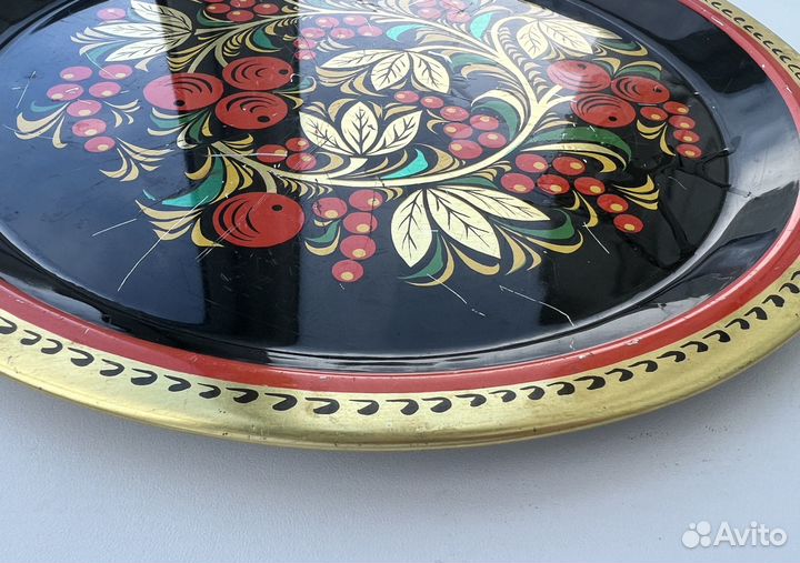 Поднос хохлома СССР металлический 33 см