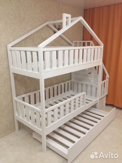 Кровать Детская двухярусная комод Лестница дерево