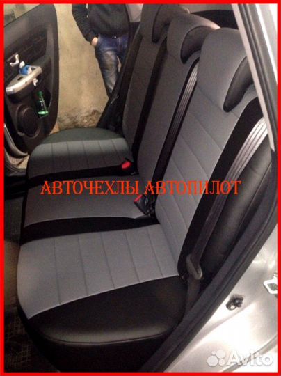 Чехлы Автопилот Kia Soul 1 из экокожи чёрно-серые