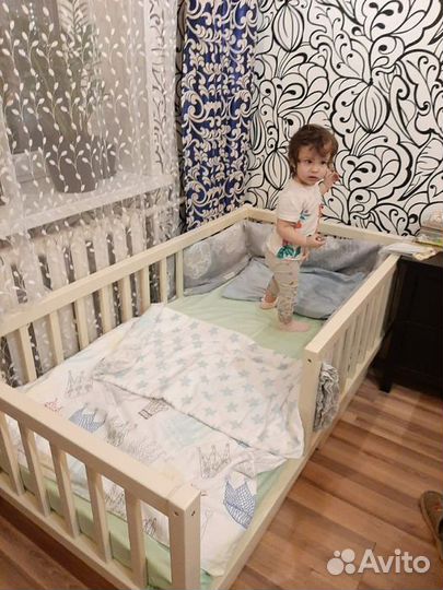 Кроватка детская сингл высокий борт берёза