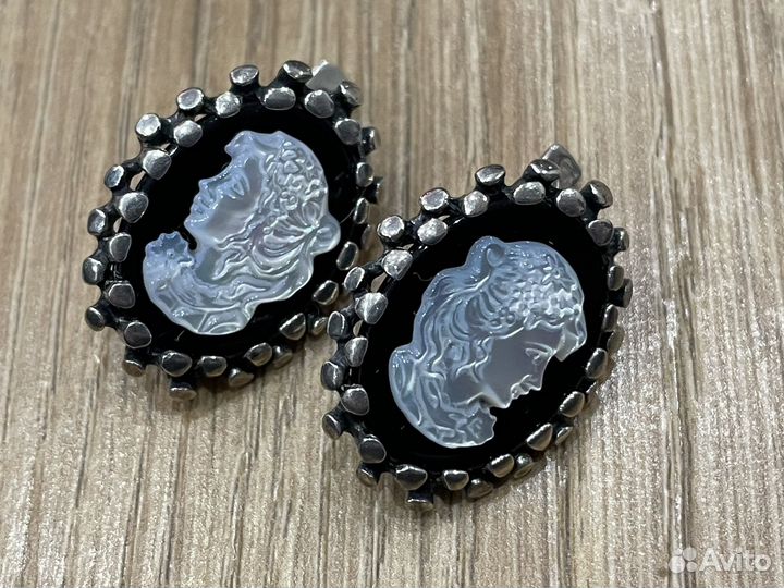 Серебряные серьги камея, перламутр