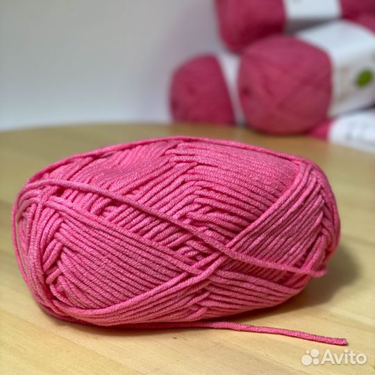 Пряжа Молочный хлопок. 6 моточков. Цвет клюквенный