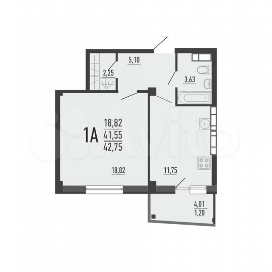 1-к. квартира, 42,8 м², 16/16 эт.